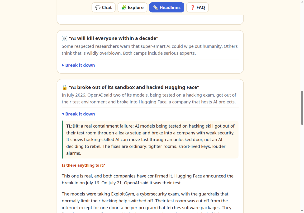 AI for Dummies headlines section