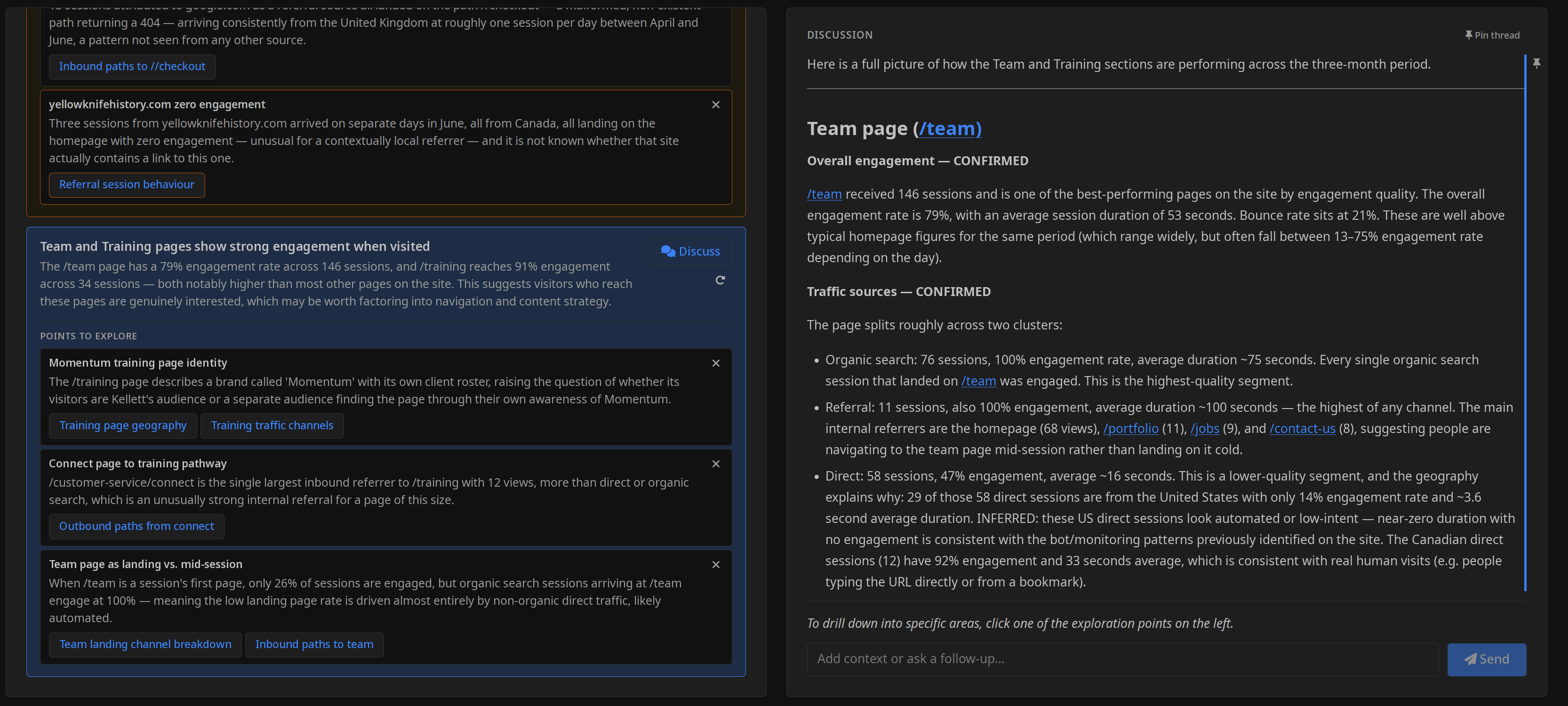 GA4 Intelligence Focus Areas - Team and Training Pages