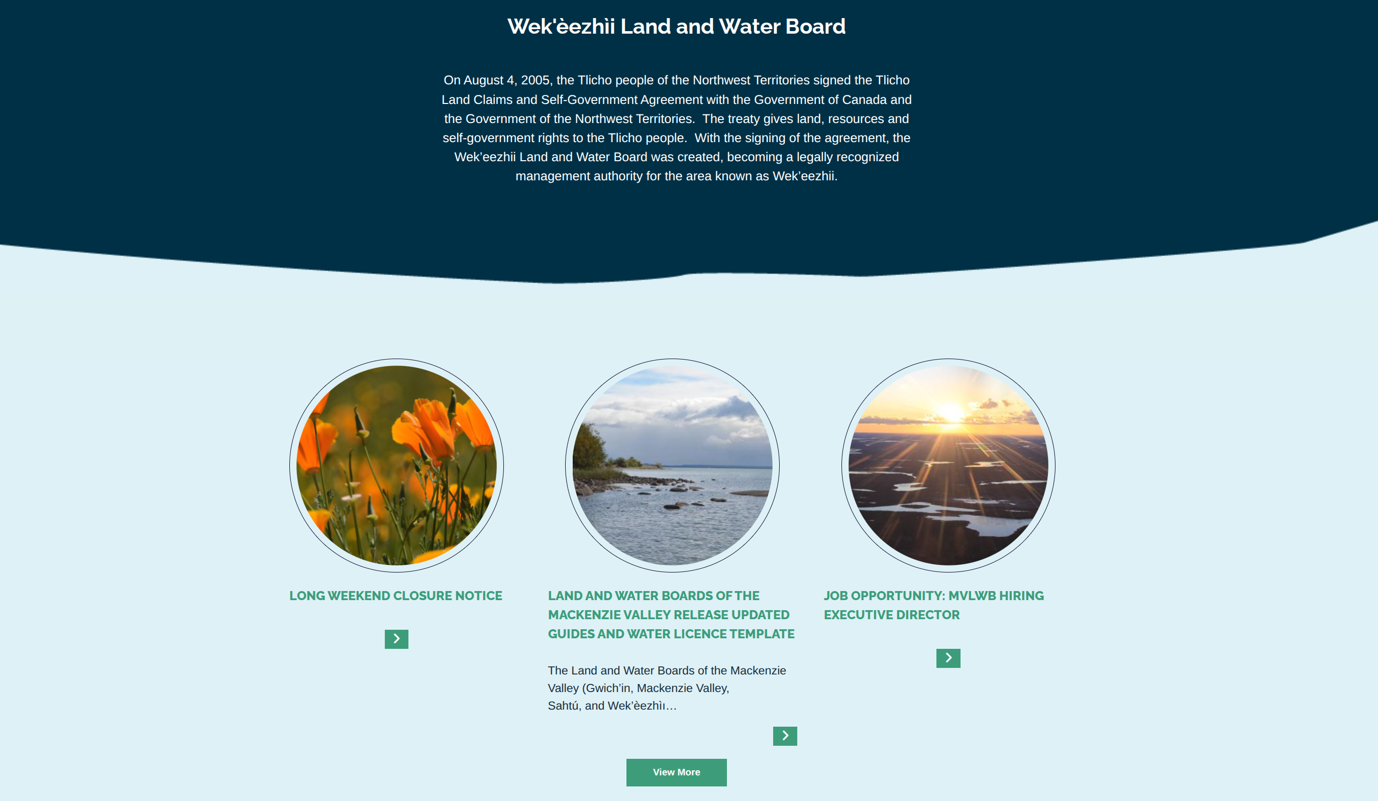 Wek'èezhii home page news section showing board announcements