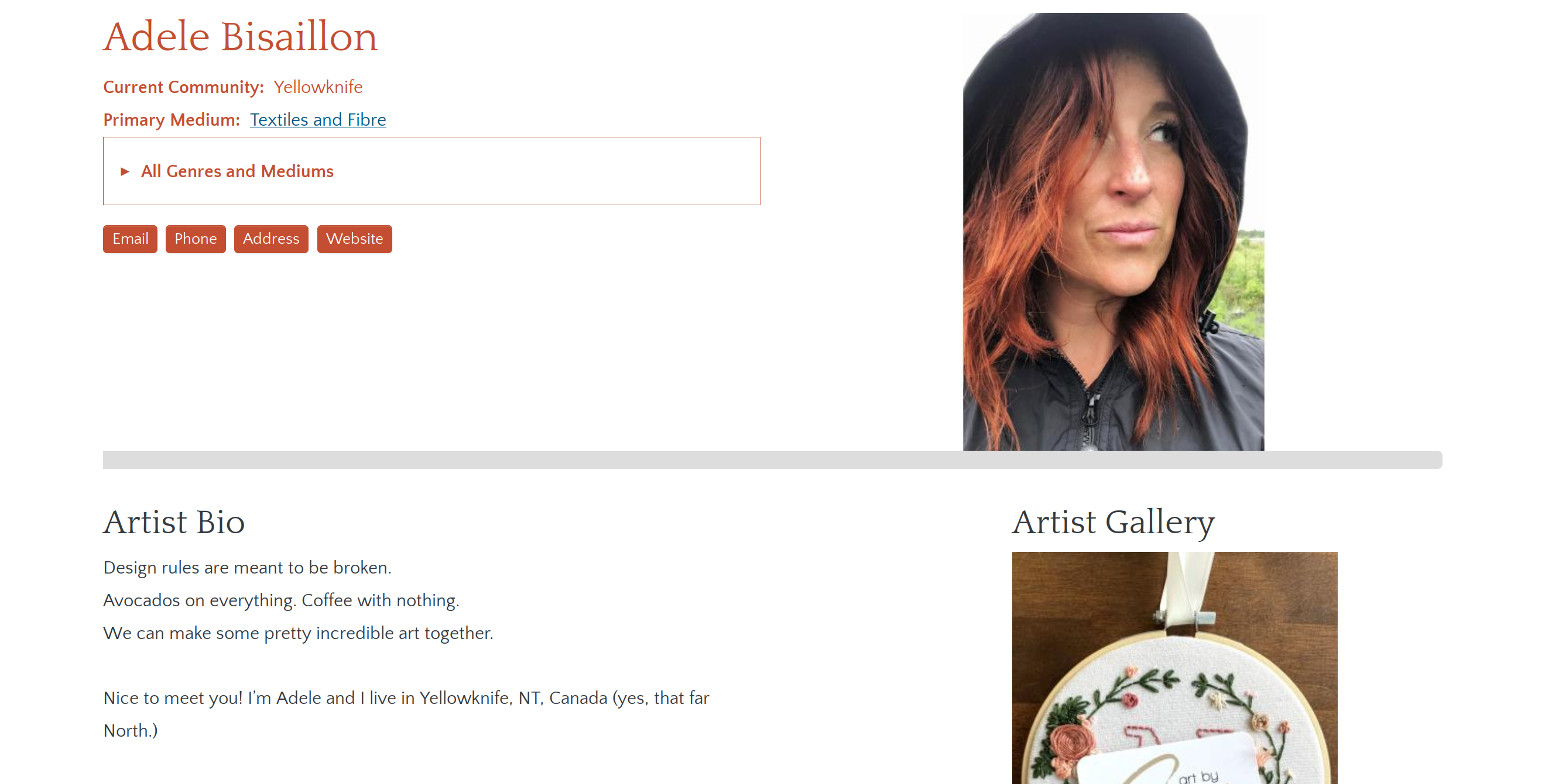 NWT Arts Program - single artist profile page