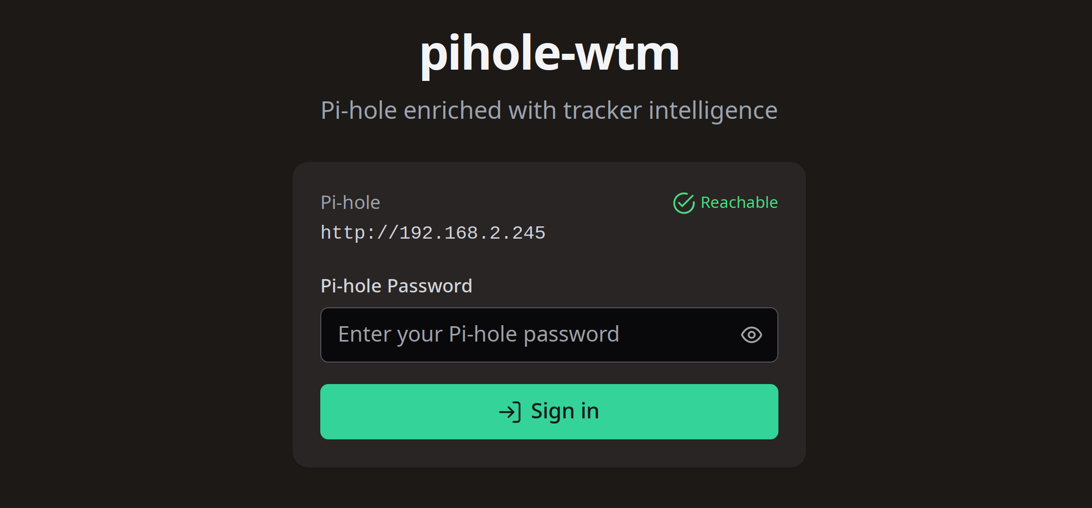pihole-wtm Login Page