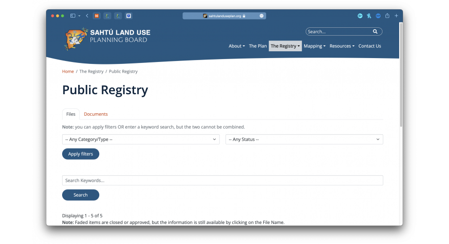 Sahtu Land Use Planning Board Public Registry Desktop